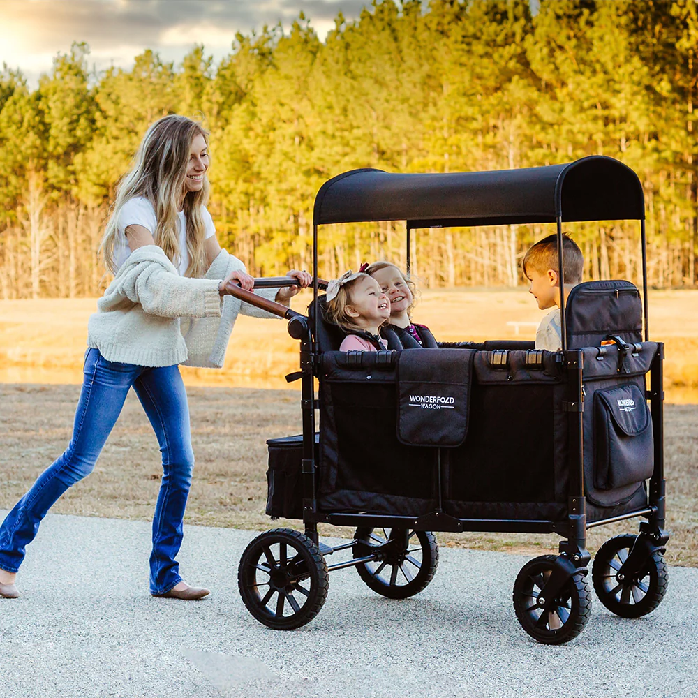 WonderFold W4 Luxe Stroller Wagon - Volcanic Black - Image 4