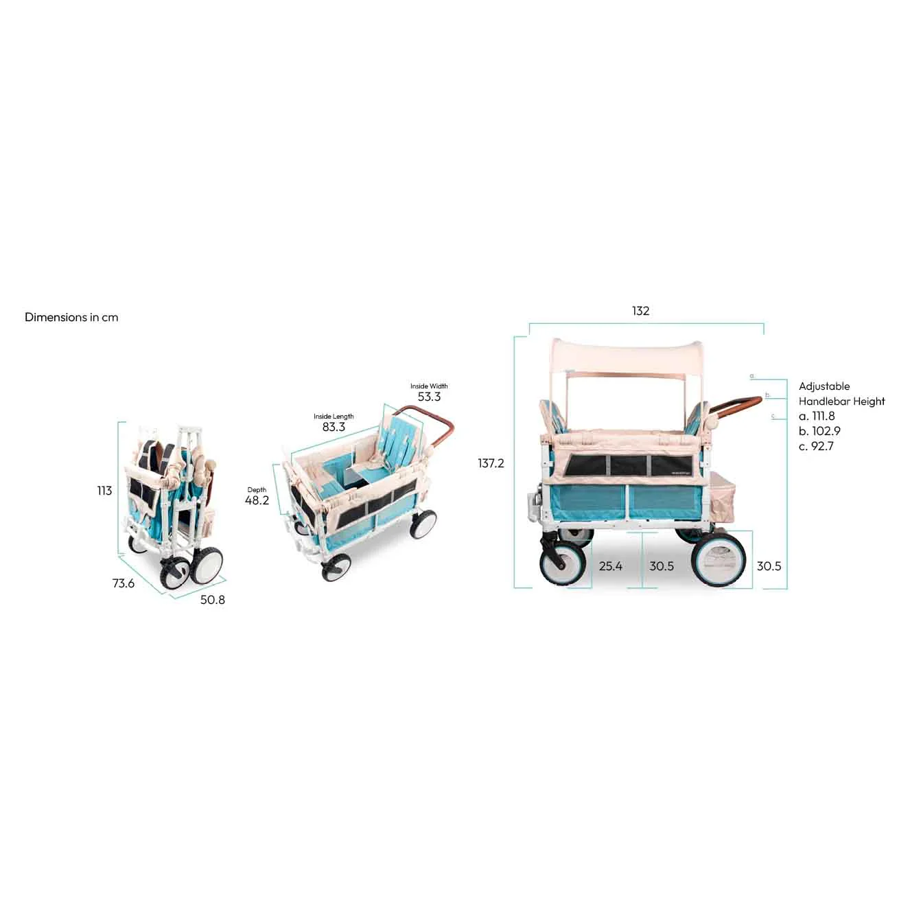 WonderFold W4 Volkswagen Stroller Wagon - Bondi Blue - Image 3